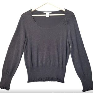 Versailles Sweater Silk Metallic Ruffle Flower Coquette Feminine Black Gold (M)